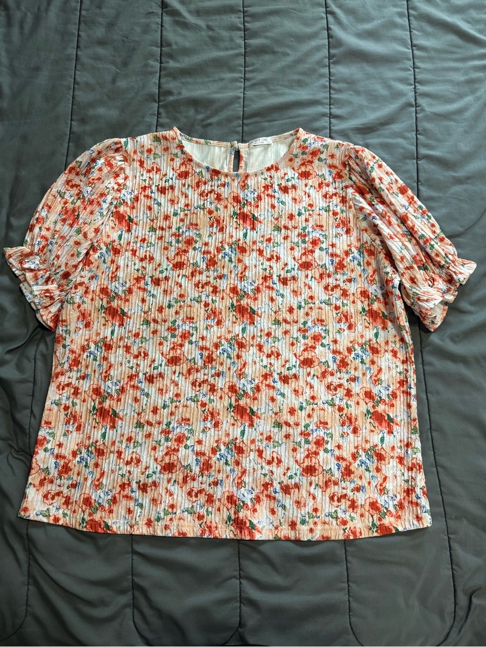 Multicolor Floral Pleated Puff Sleeve Blouse Top
